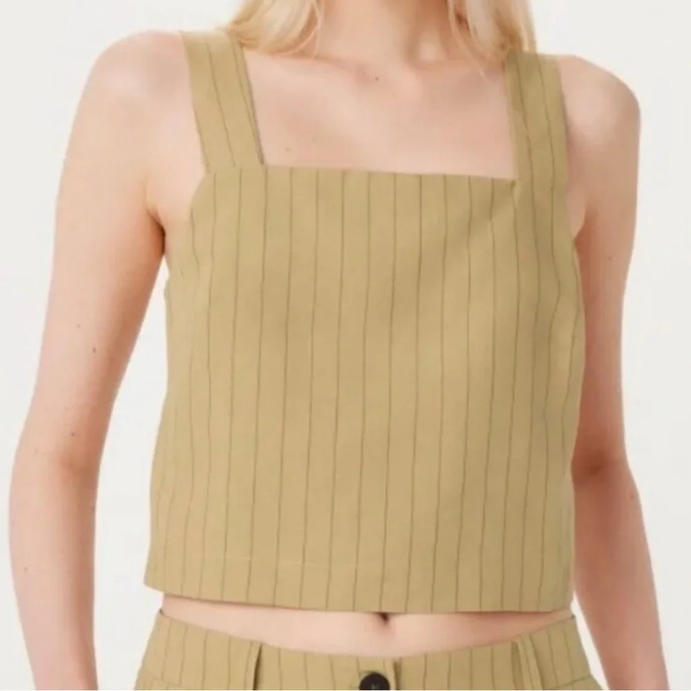 Frank and Oak The Striped Shell Linen Top in Cream Yellow - Picture 5 of 10